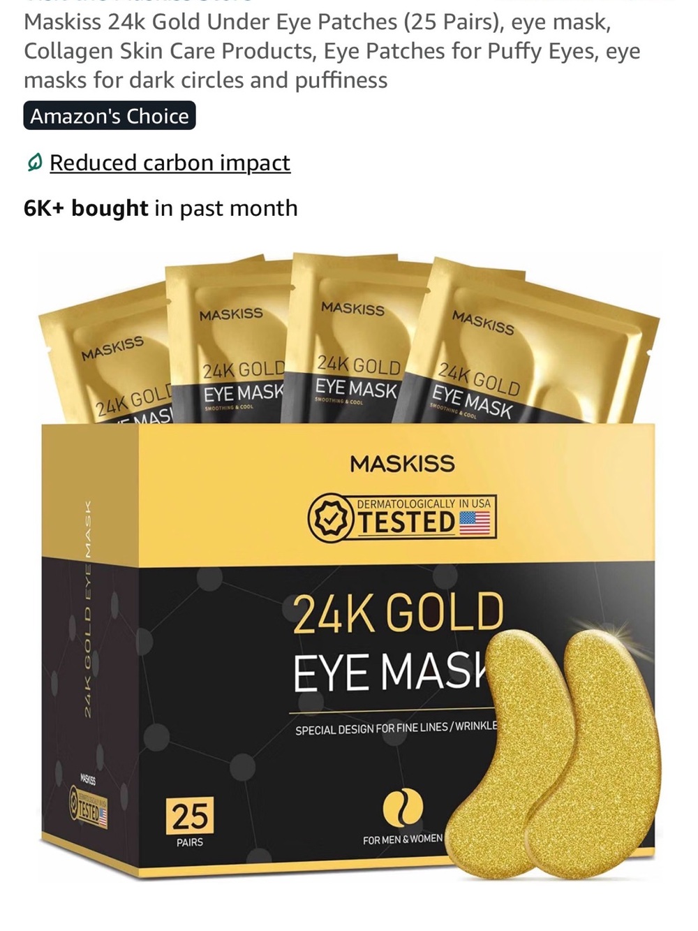 24K Gold Under Eye Masks - Gold Hydrating Gel Patches (25 Pairs)